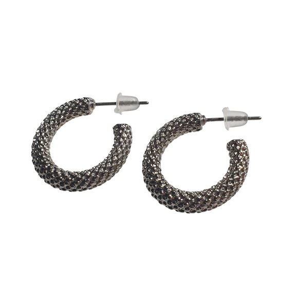 Metal Textured Hoop Earrings Post Back Silver Tone Pierced Fashion Gift Mom Core - Picture 1 of 3
